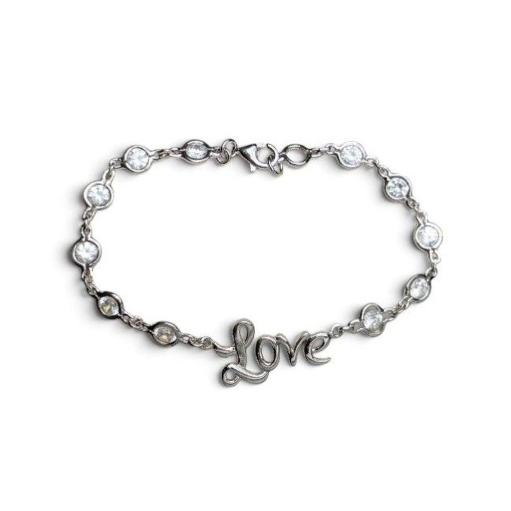 Sterling Silver 925 Swarovski Crystal Stations "Love" Tennis Bracelet